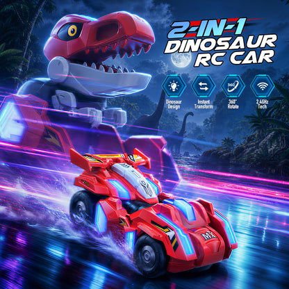 Dinosaur Transform RC Car for Kids, Dinosaur Toys for Kids 3-5, 3 4 5 6 7 8 Year Old Boys Gift, Remote Control Car-Red