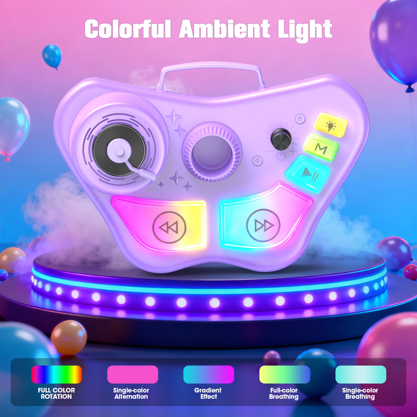 Kids Karaoke Machine with Adjustable Stand, Bluetooth Karaoke Microphone for Girls, Birthday Gift for 3-8 Year Old Girls for Christmas