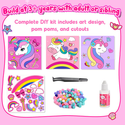 Craft Kits for Kids Girls Ages 3 4 5 6, DIY Unicorn Crafts with Pom Pom Balls, Fine Motor Skills Toys Gifts for 3-6 Year Old Girls