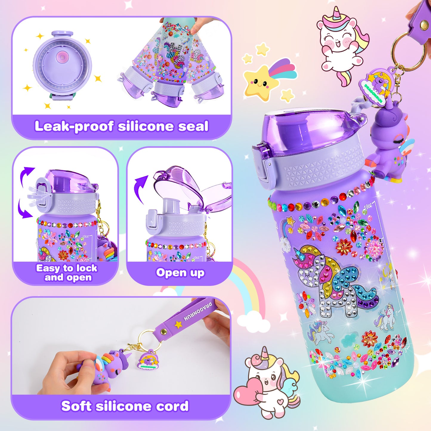 Decorate Your Own Water Bottle for Girls, Gifts for 5 6 7 8 9 Year Old Girls, Unicorn Painting Craft Girls Birthday Gifts, Unicorn Themed Craft Kits for Girls Ages 6-12