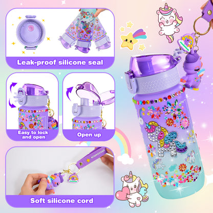 Decorate Your Own Water Bottle for Girls, Gifts for 5 6 7 8 9 Year Old Girls, Unicorn Painting Craft Girls Birthday Gifts, Unicorn Themed Craft Kits for Girls Ages 6-12