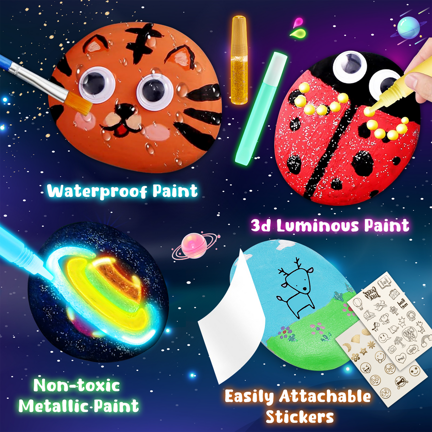 Rock Painting Kits for Kids, Glow in the Dark Rock Arts and Crafts Supplies, Craft Kit for Kids Creative DIY Gift for 6 7 8 9 10-12 Year Old Boys Girls