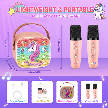 Mini Karaoke Machine for Kids, Birthday Gifts for 3 4 5 6 7 8 9 10 Year Old Girls, 2 Karaoke Microphones for Kids,Bluetooth Speaker, Gifts for Girls