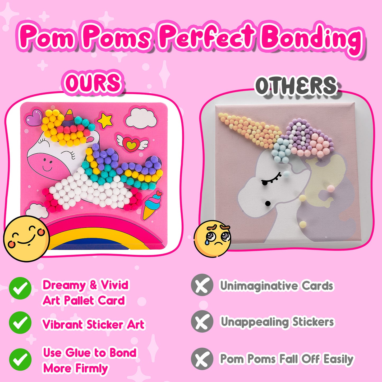 Craft Kits for Kids Girls Ages 3 4 5 6, DIY Unicorn Crafts with Pom Pom Balls, Fine Motor Skills Toys Gifts for 3-6 Year Old Girls