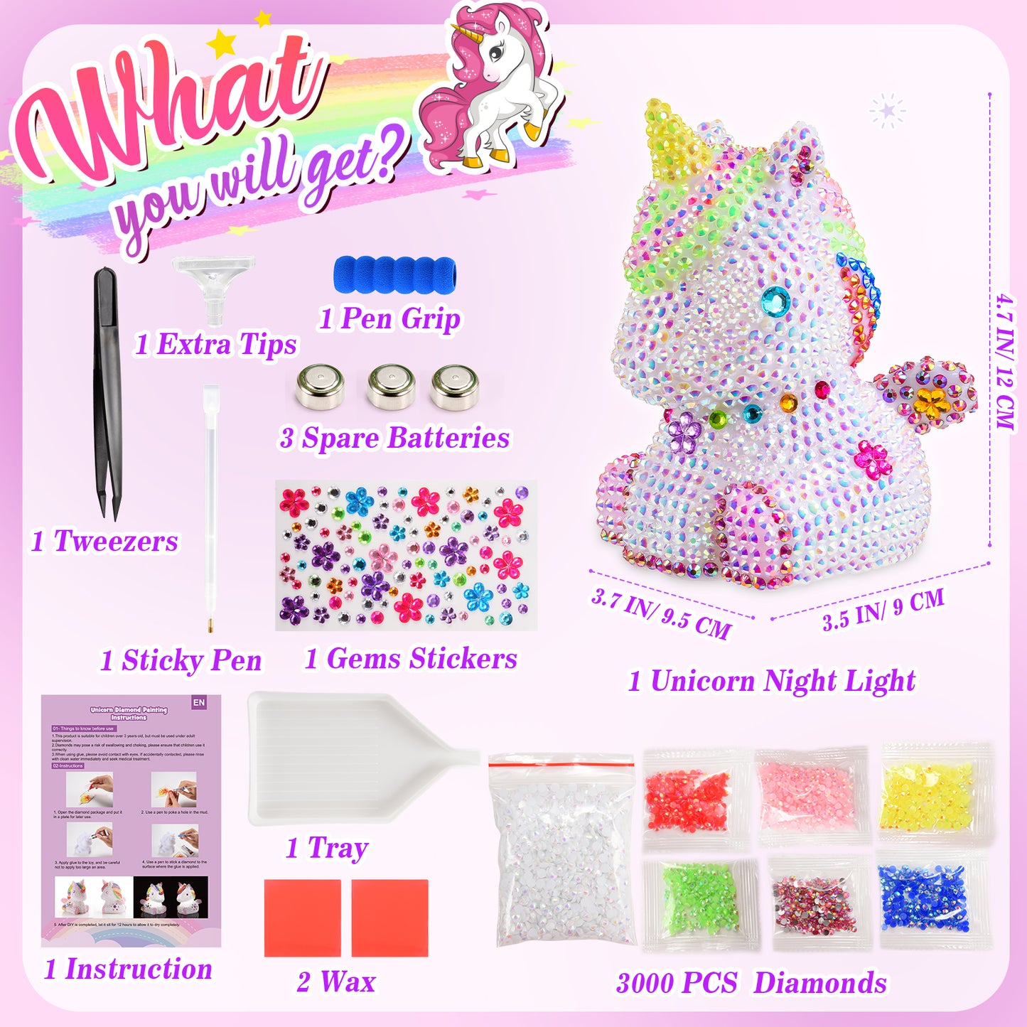 Decorate Unicorn Night Light, Gifts for 6 7 8 9 10 11 12 Year Old Girls, Crafts for Girls