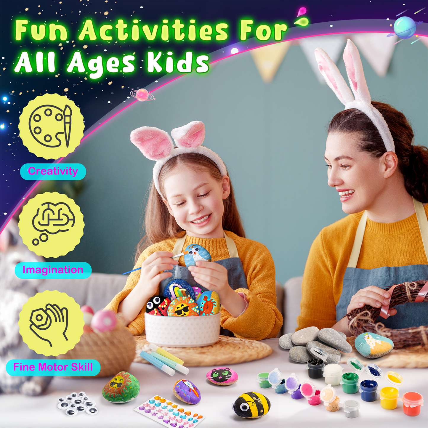 Rock Painting Kits for Kids, Glow in the Dark Rock Arts and Crafts Supplies, Craft Kit for Kids Creative DIY Gift for 6 7 8 9 10-12 Year Old Boys Girls