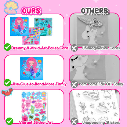 Craft Kits for Kids Girls Ages 3 4 5 6, DIY Mermaid Crafts with Pom Pom Balls, Fine Motor Skills Toys, Gifts for 3 4 5 6 Year Old Girls