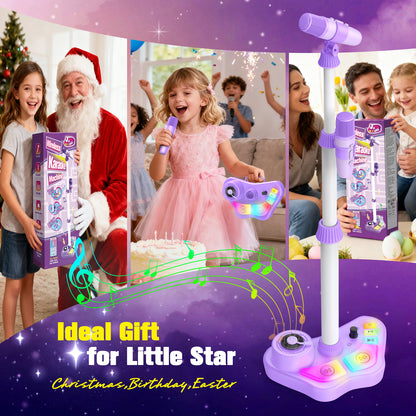 Kids Karaoke Machine with Adjustable Stand, Bluetooth Karaoke Microphone for Girls, Birthday Gift for 3-8 Year Old Girls for Christmas