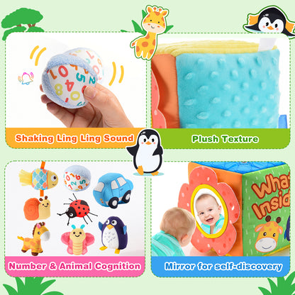 Baby Toys 12-18 Months, Sensory Toys for Baby, Soft Box Toy with 8 Animals