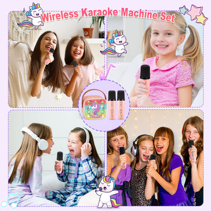 Mini Karaoke Machine for Kids, Birthday Gifts for 3 4 5 6 7 8 9 10 Year Old Girls, 2 Karaoke Microphones for Kids,Bluetooth Speaker, Gifts for Girls
