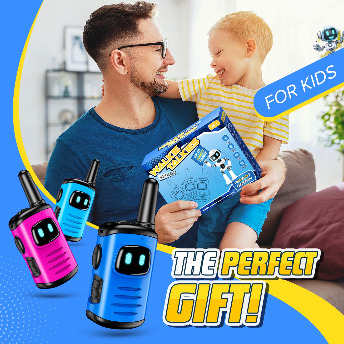 ATOPDREAM Walkie Talkies for Kid, 2 Way Radio, Mini Robots Walkies Talkie Outdoor Toys for Boy