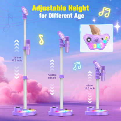Kids Karaoke Machine with Adjustable Stand, Bluetooth Karaoke Microphone for Girls, Birthday Gift for 3-8 Year Old Girls for Christmas