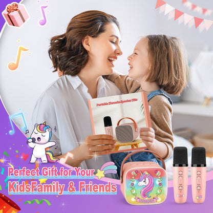 Mini Karaoke Machine for Kids, Birthday Gifts for 3 4 5 6 7 8 9 10 Year Old Girls, 2 Karaoke Microphones for Kids,Bluetooth Speaker, Gifts for Girls