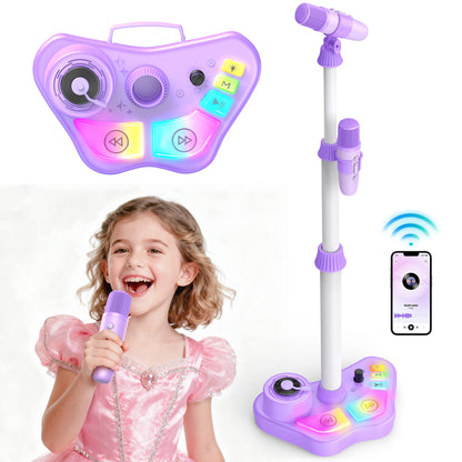 Kids Karaoke Machine with Adjustable Stand, Bluetooth Karaoke Microphone for Girls, Birthday Gift for 3-8 Year Old Girls for Christmas