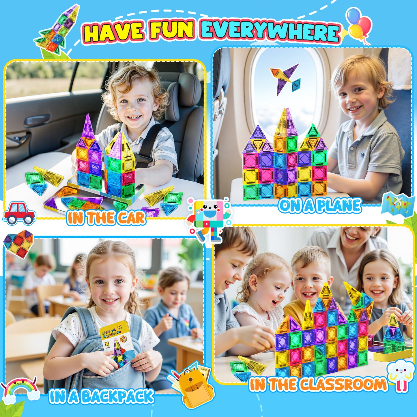 Magnetic Tiles Travel Set for Kids, 43 Pcs STEM Building Toys for Kids