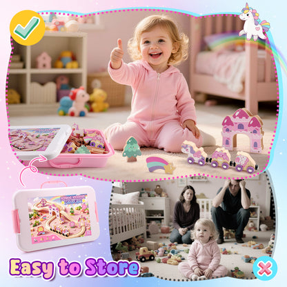 Wooden Train Set for Toddlers 2-4, Unicorn Toys for Girls Age 3 4 5 6, Girl Rack Track Car