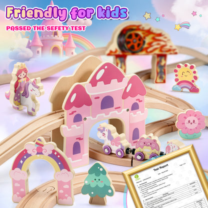 Wooden Train Set for Toddlers 2-4, Unicorn Toys for Girls Age 3 4 5 6, Girl Rack Track Car