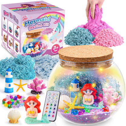 Craft Kits for Kids Girls Age 3-9, Light-up Mermaid Terrarium Kit for Kids, Gifts for 3 4 5 6 7 8 Year Old Girls