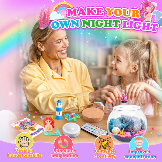Craft Kits for Kids Girls Age 3-9, Light-up Mermaid Terrarium Kit for Kids, Gifts for 3 4 5 6 7 8 Year Old Girls