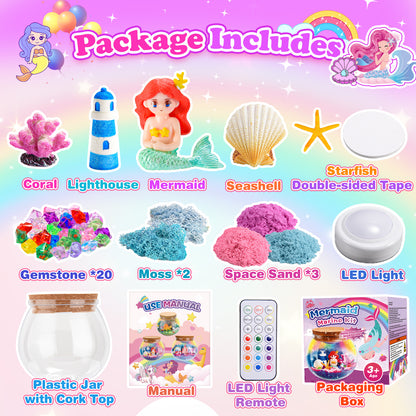 Craft Kits for Kids Girls Age 3-9, Light-up Mermaid Terrarium Kit for Kids, Gifts for 3 4 5 6 7 8 Year Old Girls