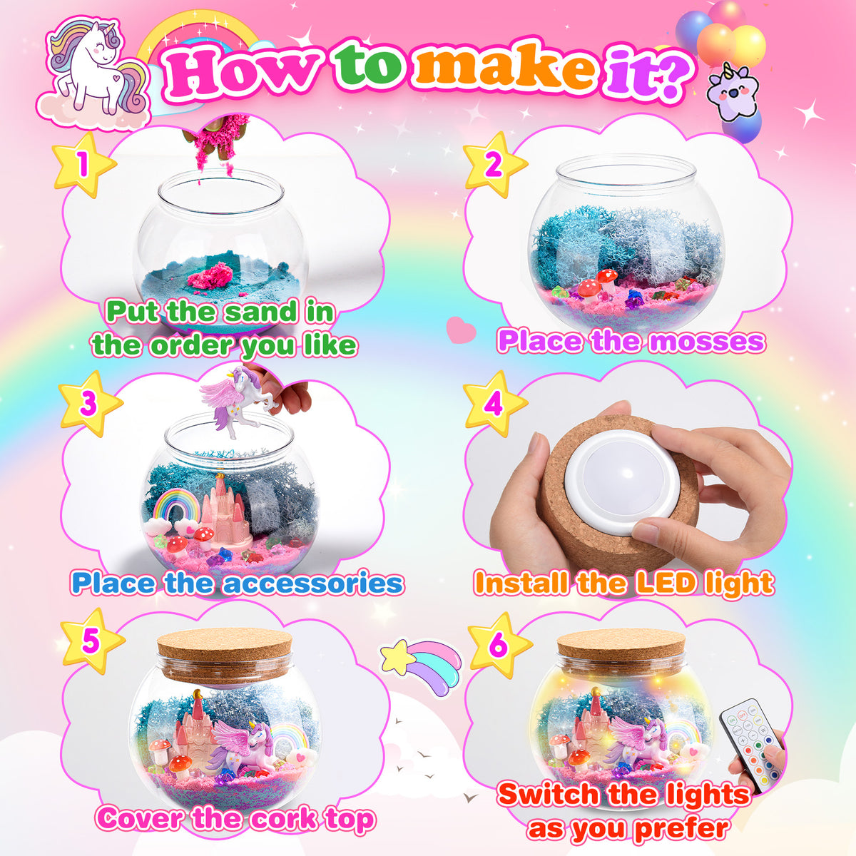 Unicorn Terrarium Craft Kit for Kids, Unicorn Gifts for 3 4 5 6 7 8 Year Old Girls