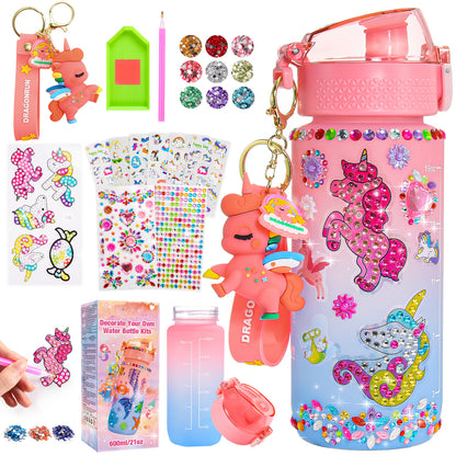 ATOPDREAM Decorate Your Own Water Bottle for Girls, Gifts for 5 6 7 8 9 Year Old Girls, Unicorn Themed Craft Kits for Girls