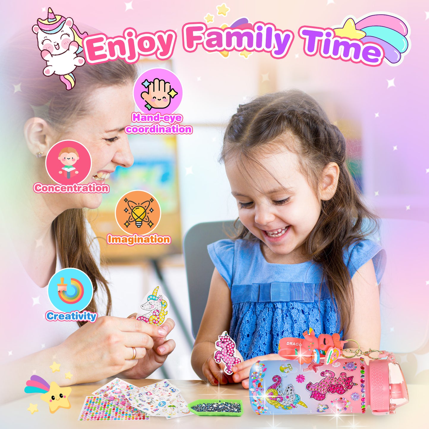 ATOPDREAM Decorate Your Own Water Bottle for Girls, Gifts for 5 6 7 8 9 Year Old Girls, Unicorn Themed Craft Kits for Girls