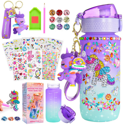 Decorate Your Own Water Bottle for Girls, Gifts for 5 6 7 8 9 Year Old Girls, Unicorn Painting Craft Girls Birthday Gifts, Unicorn Themed Craft Kits for Girls Ages 6-12