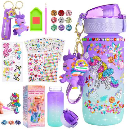 Decorate Your Own Water Bottle for Girls, Gifts for 5 6 7 8 9 Year Old Girls, Unicorn Painting Craft Girls Birthday Gifts, Unicorn Themed Craft Kits for Girls Ages 6-12