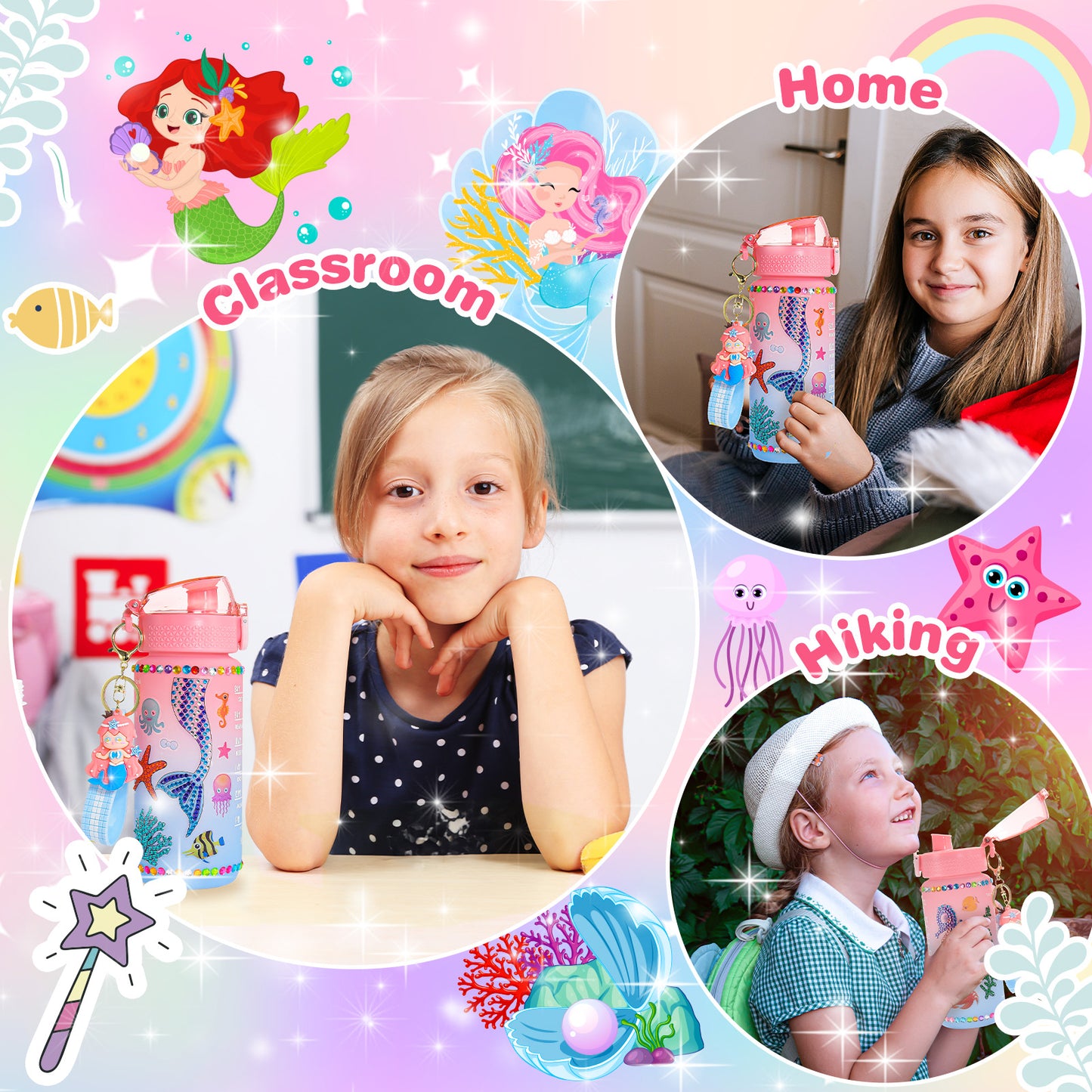 ATOPDREAM Decorate Your Own Water Bottle for Girls, Gifts for 5 6 7 8 9 Year Old Girls, Mermaid Themed Craft Kits for Girls Ages 6-8, Mermaid Painting Craft