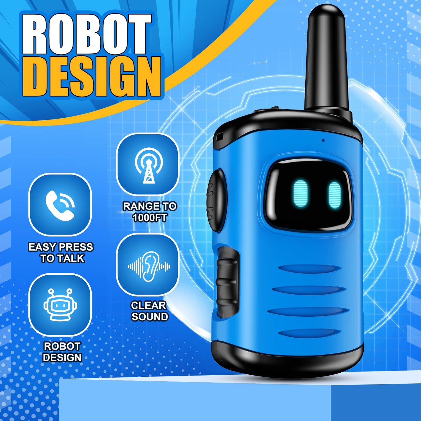 ATOPDREAM Kid Walkie Talkies for 3-8 Year Old, Two Way Radios, Robots Walkie Talkie Toys for Kids